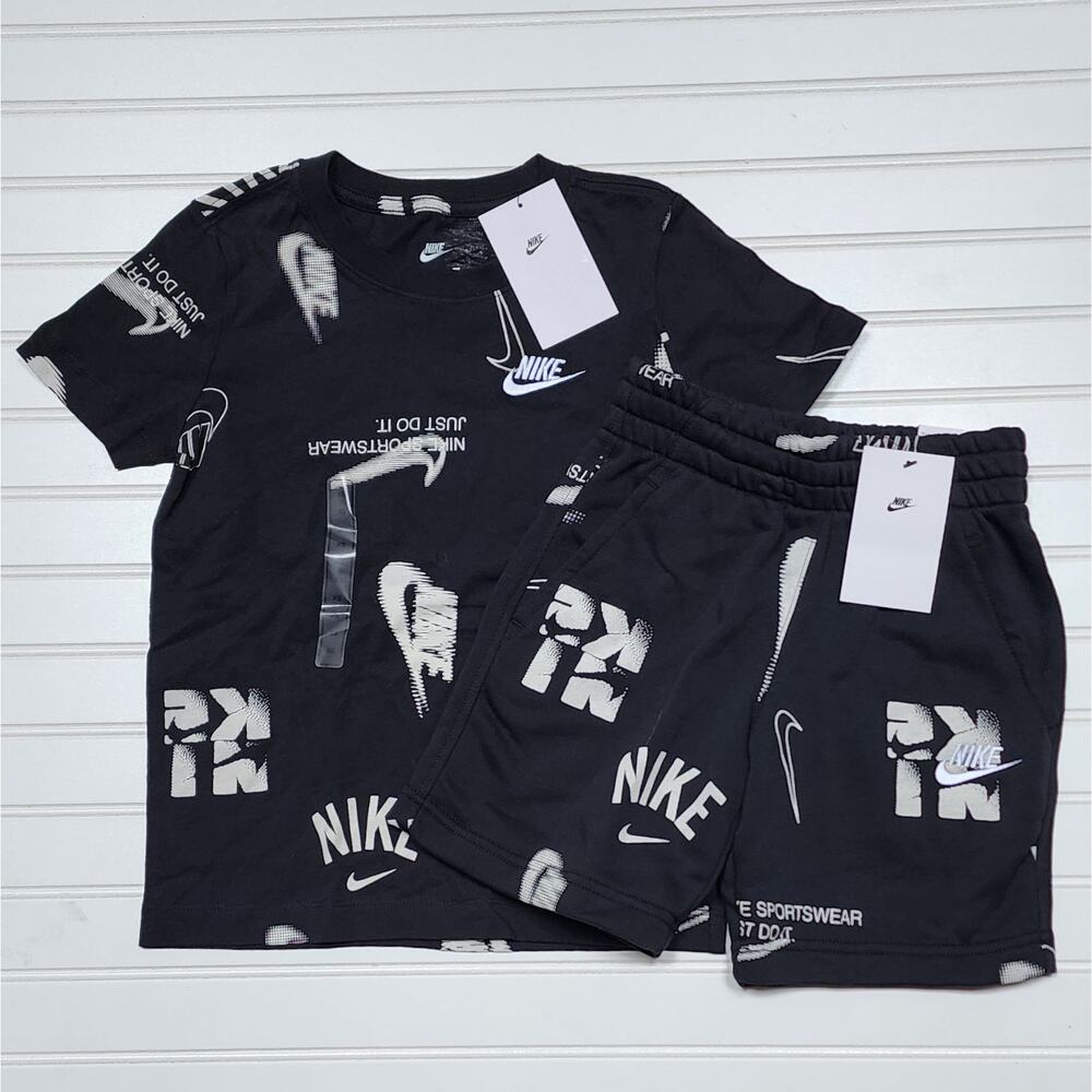 Nike Boys Sportswear Club Energy Logo T-Shirt & French Terry Shorts Set XS Black